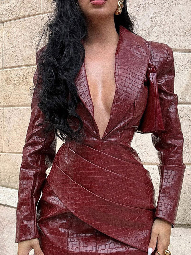 Burgundy leather dress