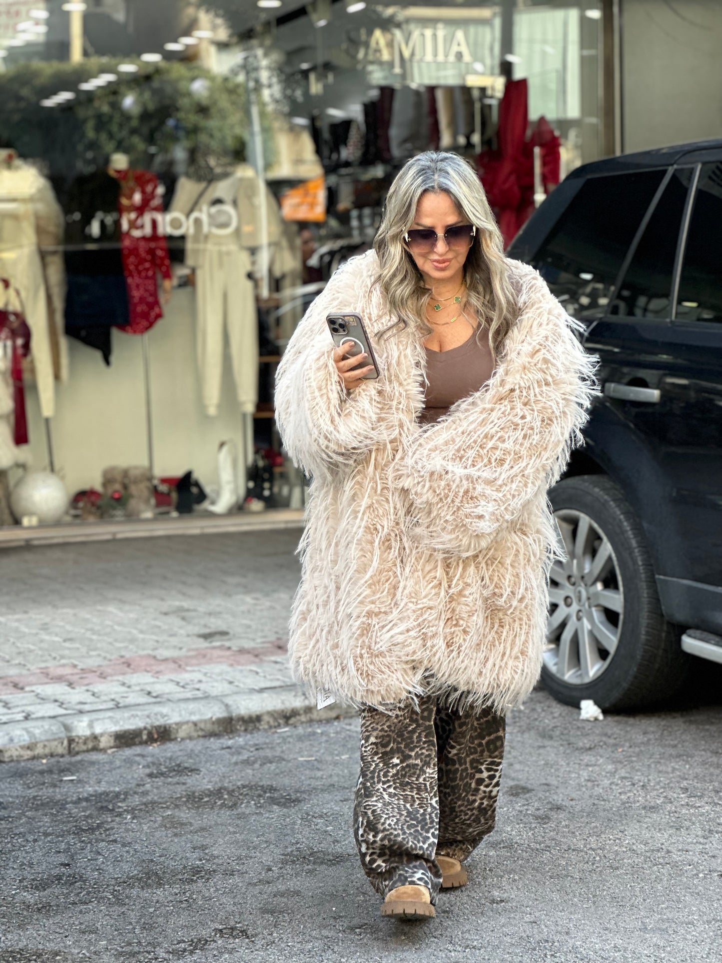 Furry courchevel coat