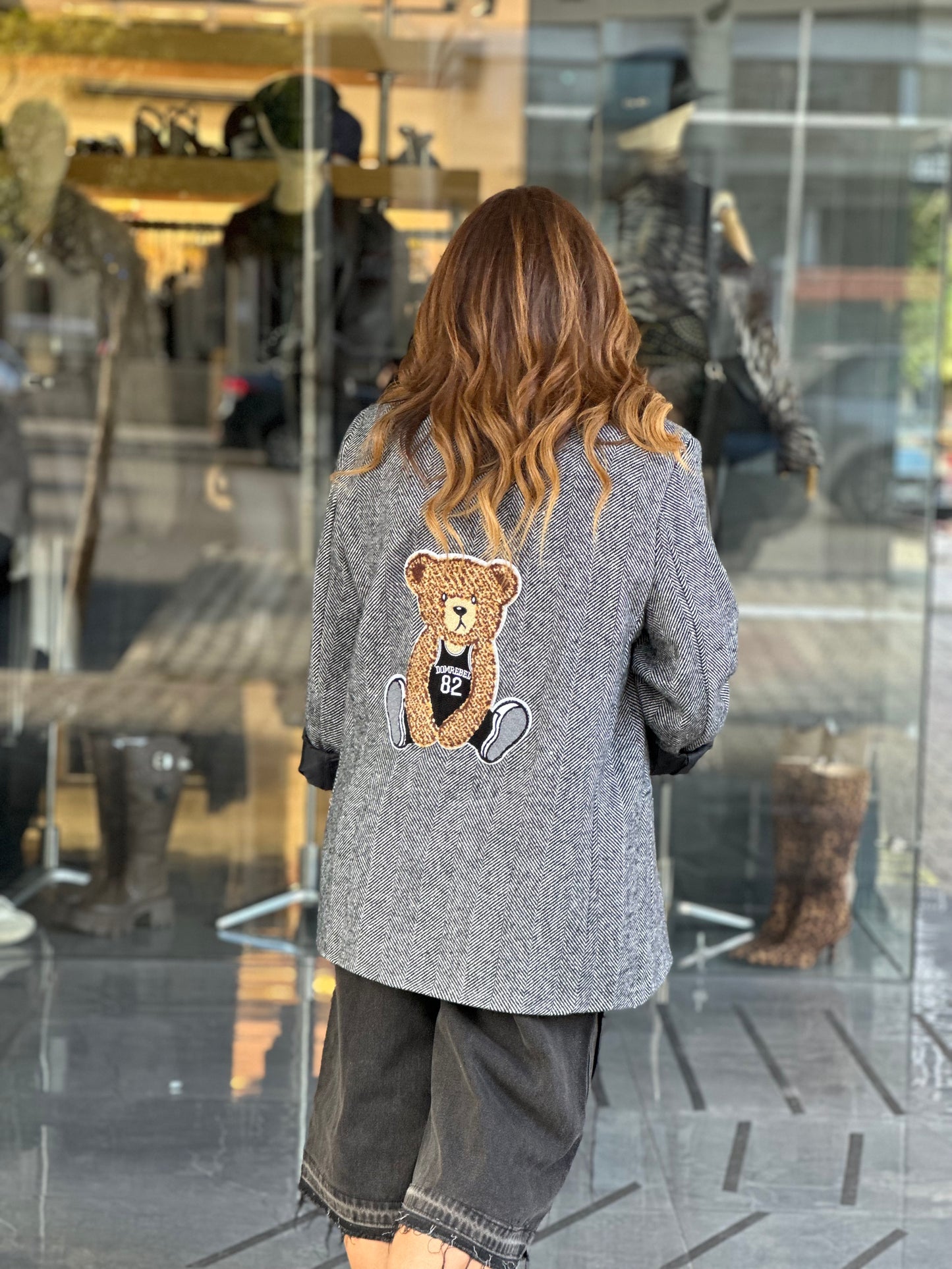 Bear on the back tweed jacket