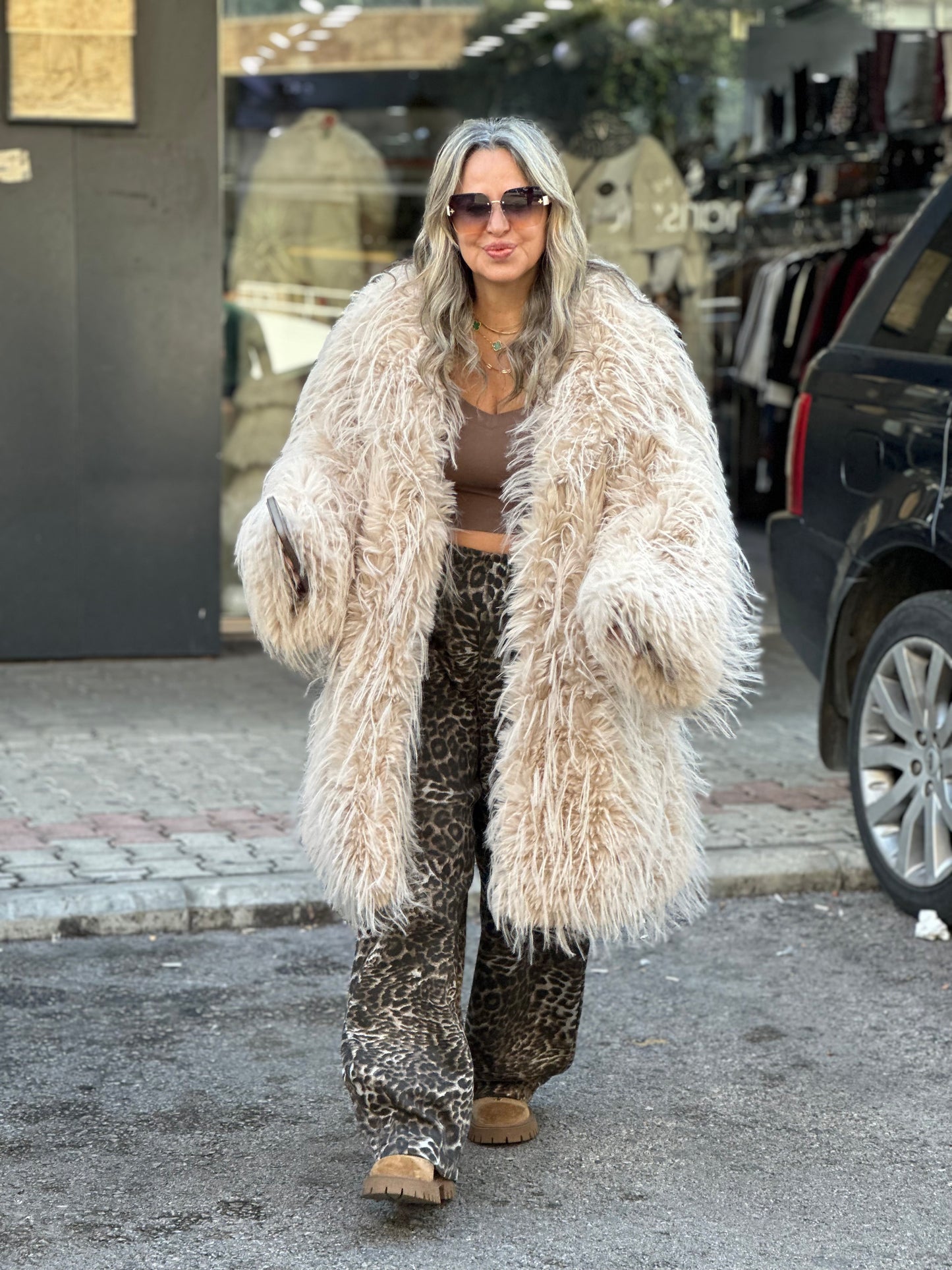 Furry courchevel coat