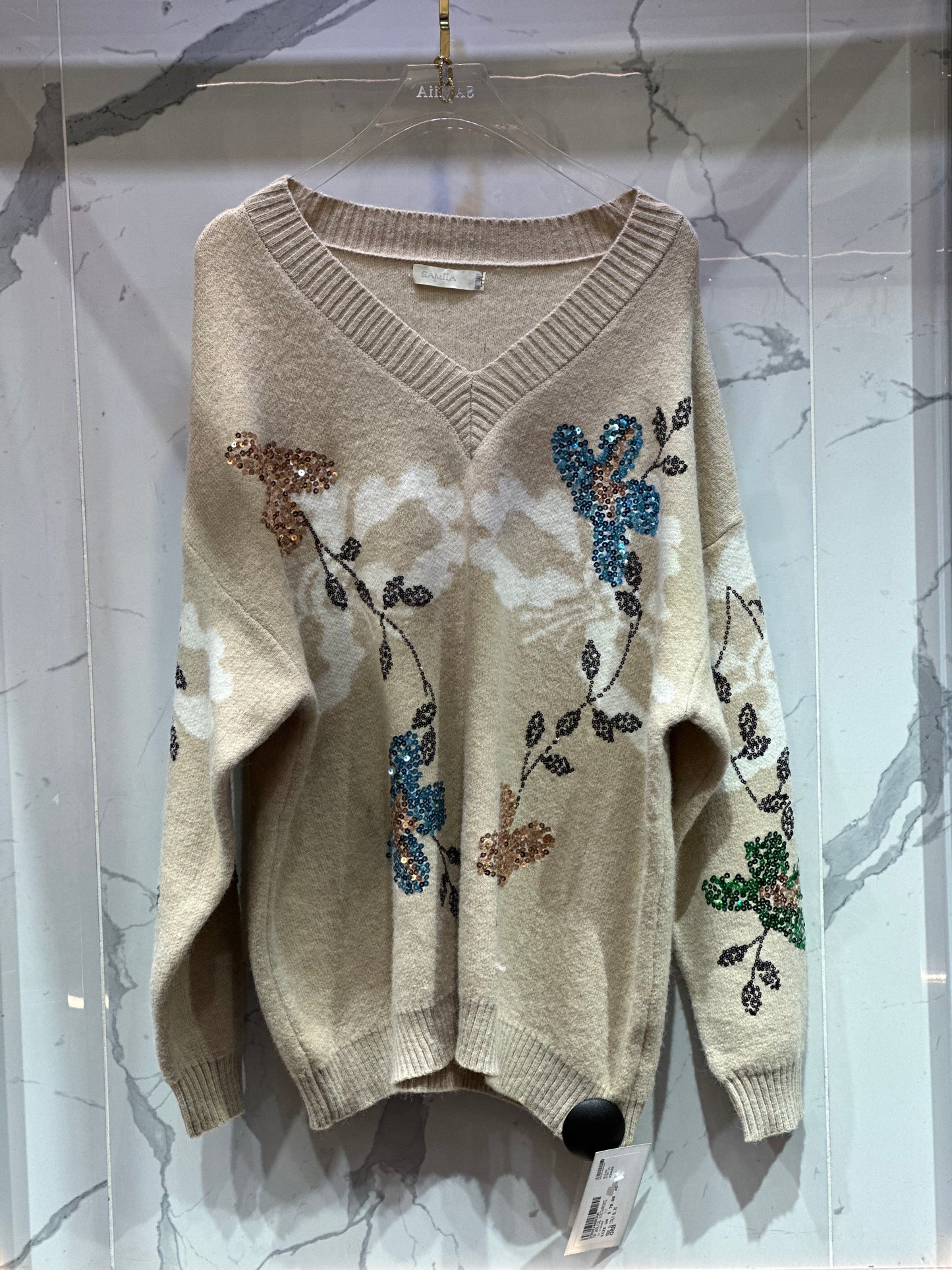 Floral V shape Wool Top