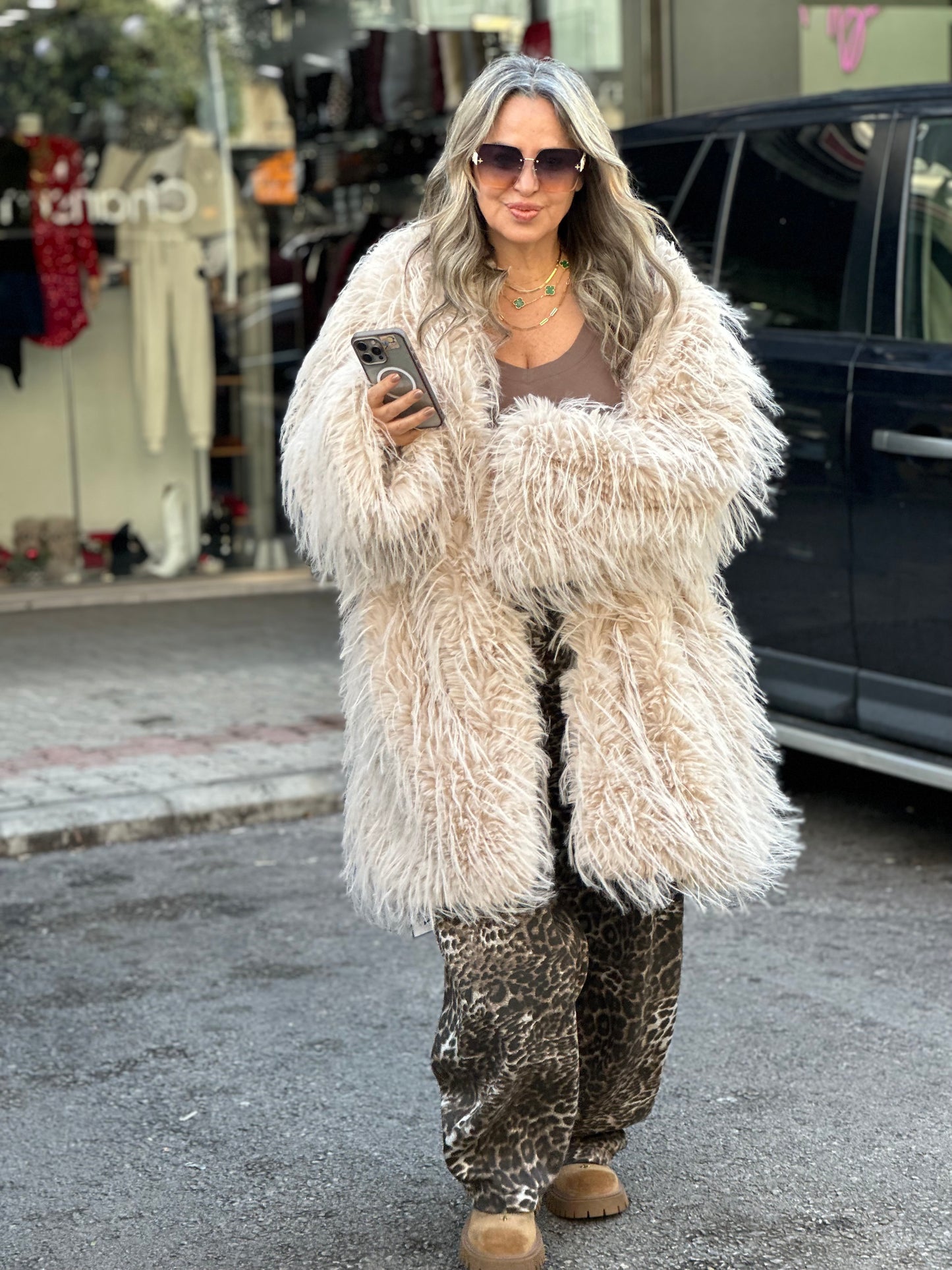 Furry courchevel coat
