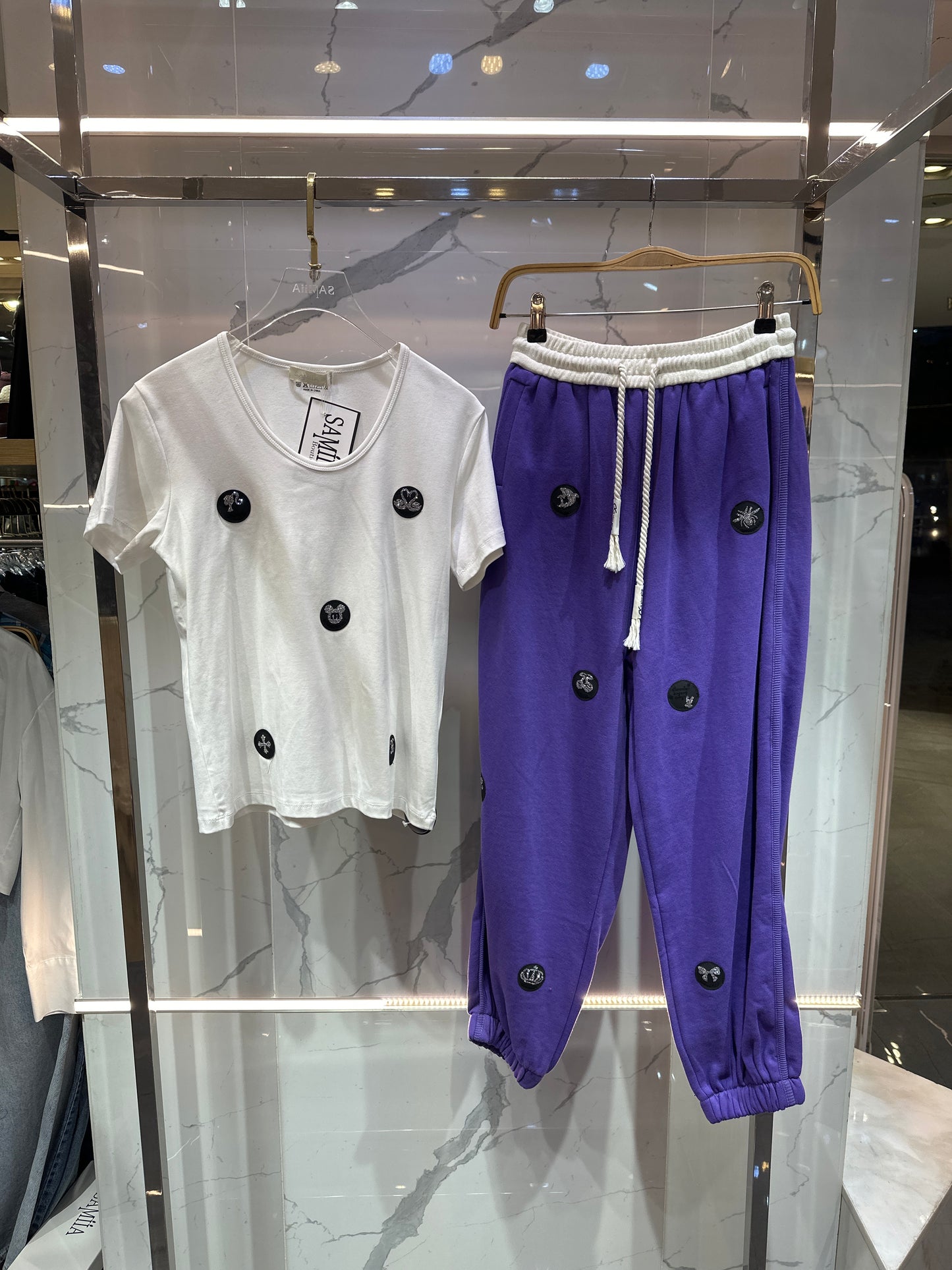White T and Purple Cotton Pants